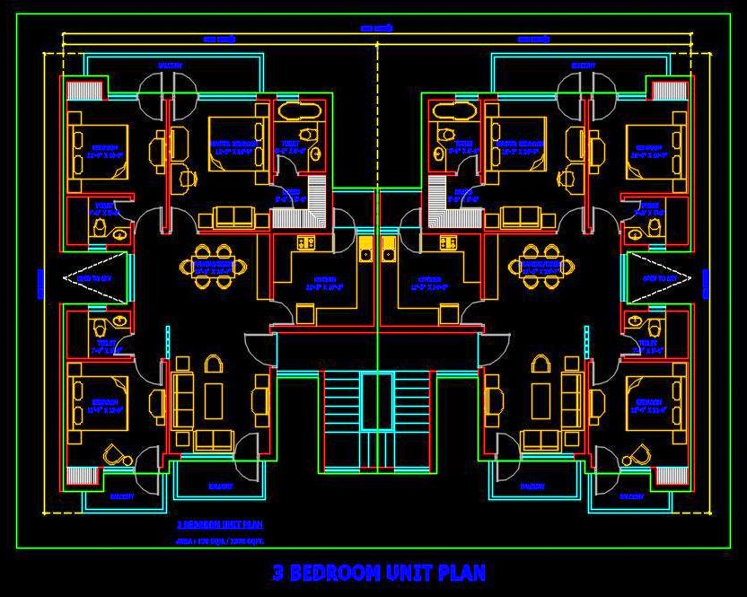 3BHK Group Housing Tower Design AutoCAD DWG File